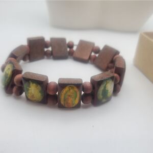 Rosary all saints wooden bracelet stretch adjustable religious jewelry gift idea